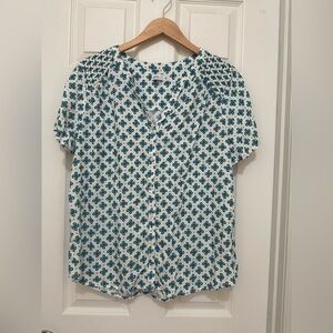 Croft & Barrow Teal and White Button Down Rayon Blouse/Top